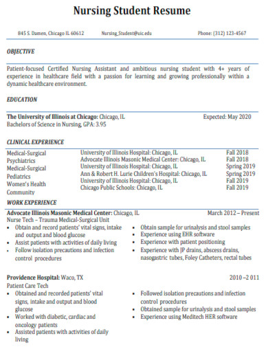 nursing student resume template