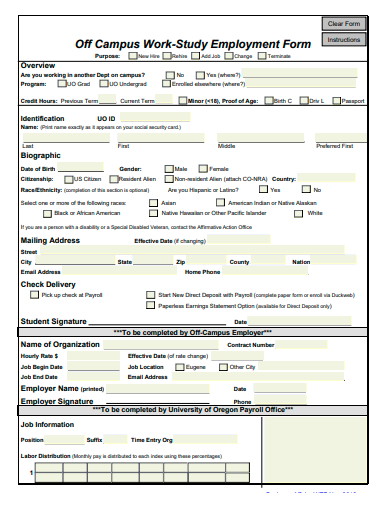off campus work study employment form template