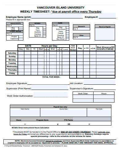 office due payroll weekly timesheet template