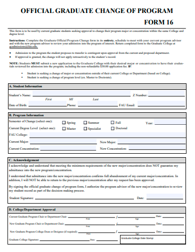 official graduate change program form template