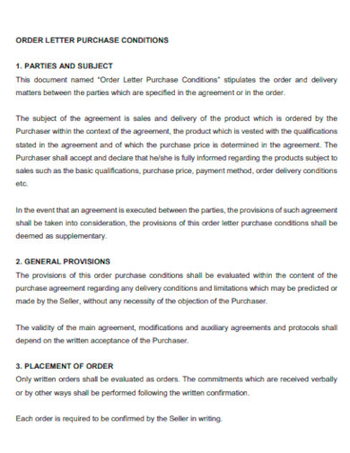 order letter purchase conditions template
