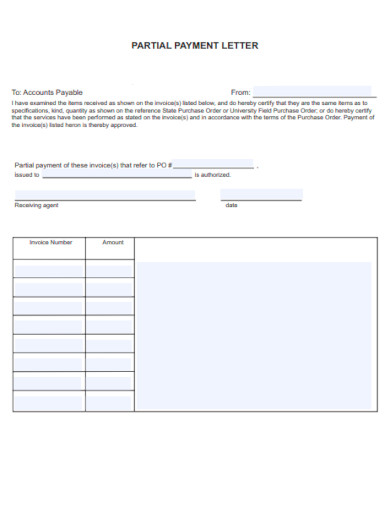 partial payment letter template