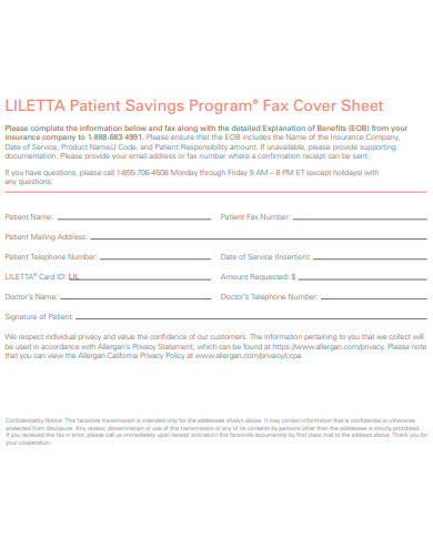 patient savings program fax cover sheet template