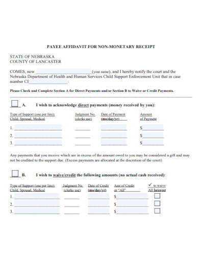 payee affidavit for non monetary receipt template