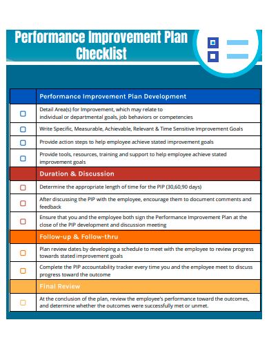 performance improvement plan checklist template