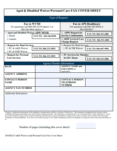 personal care fax cover sheet template