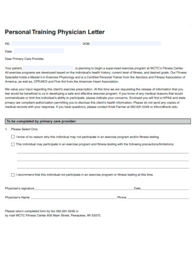 personal training physician letter template