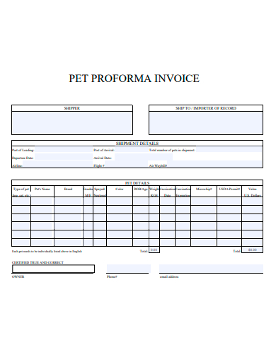 pet proforma invoice template