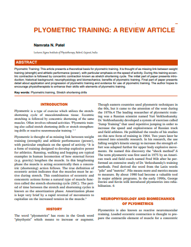 plyometric training review article template