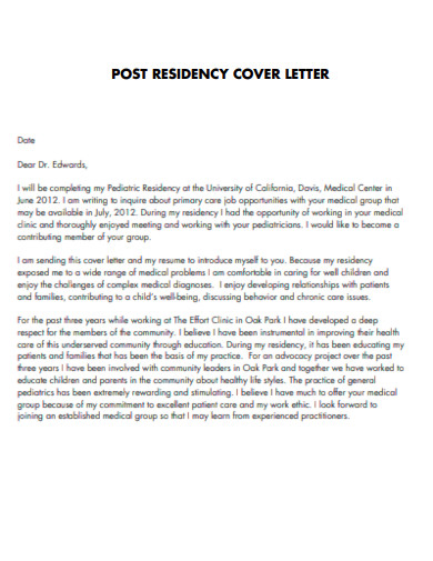 post residency cover letter template