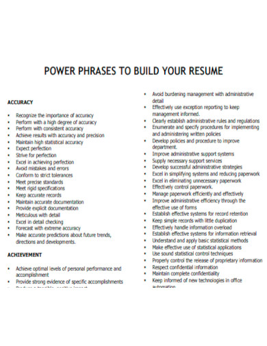 power phrases to build resume template