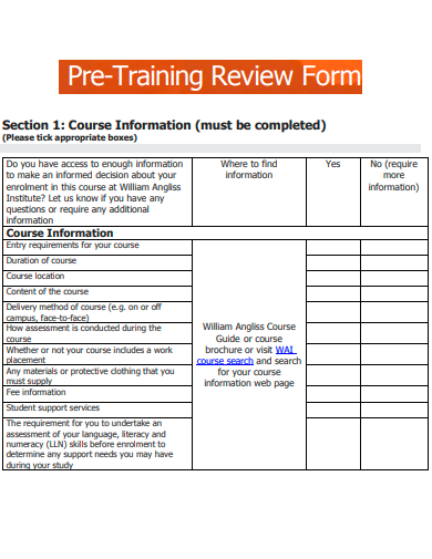pre training review form template
