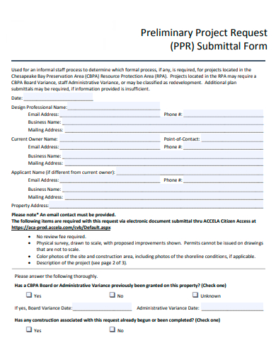 preliminary project request submittal form template