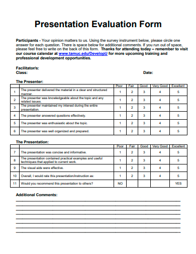 presentation evaluation form template