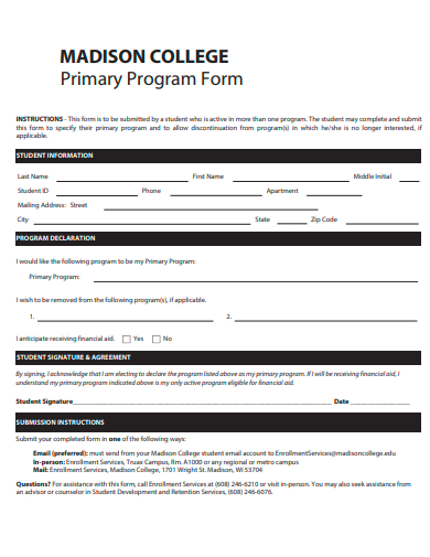primary program form template