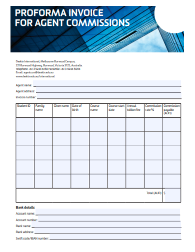 proforma invoice for agent commissions template
