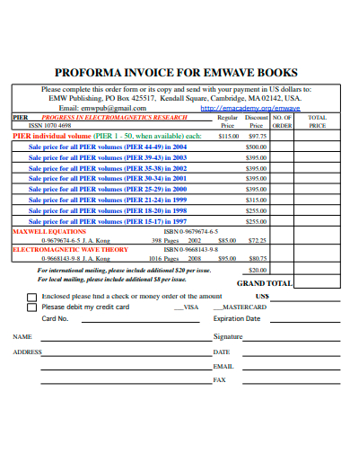 proforma invoice for books template