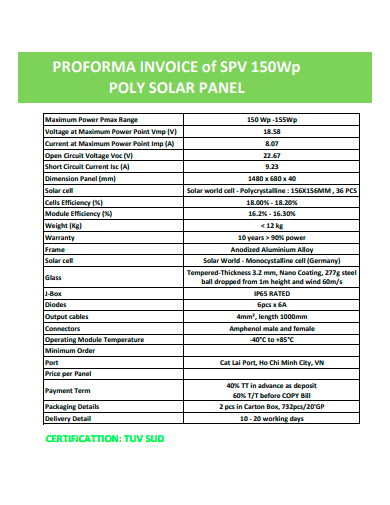 proforma invoice of poly solar panel template