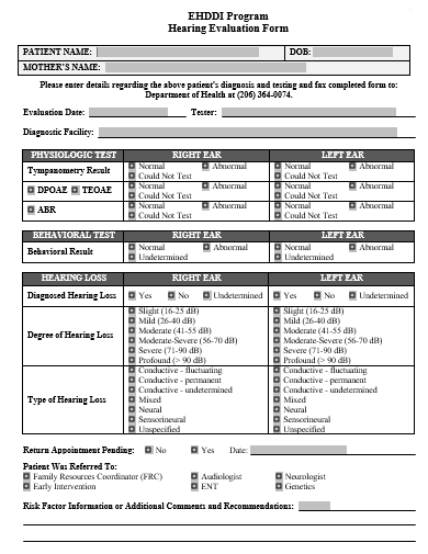 program hearing evaluation form template