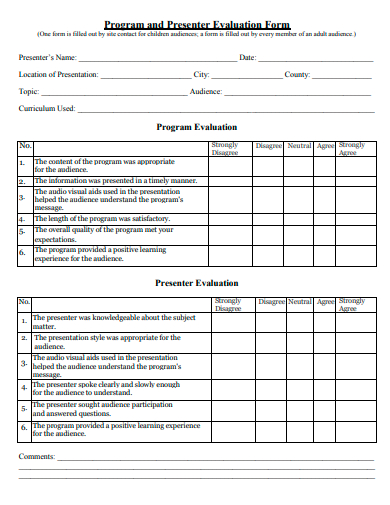 program and presenter evaluation form template
