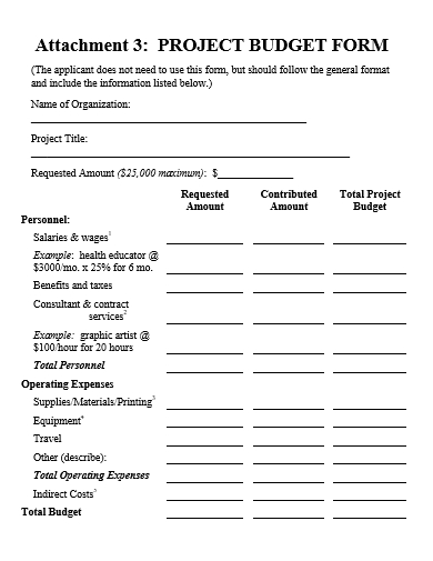 project budget form template