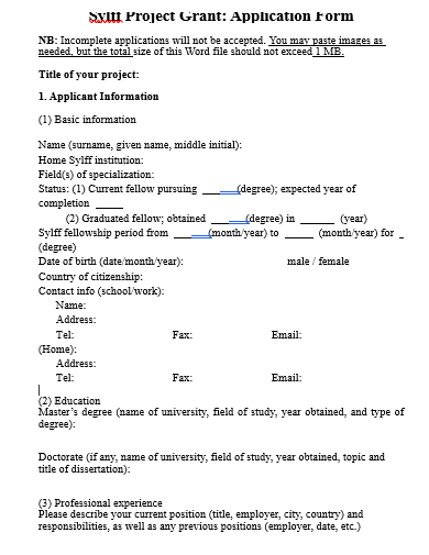 project grant application form template