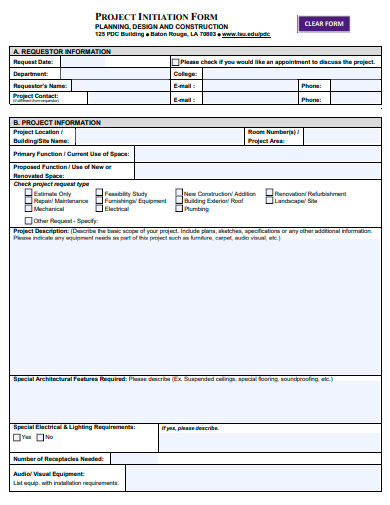project initiation form template