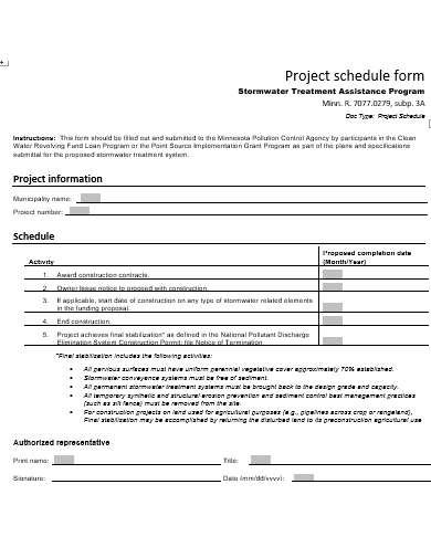 project schedule form template