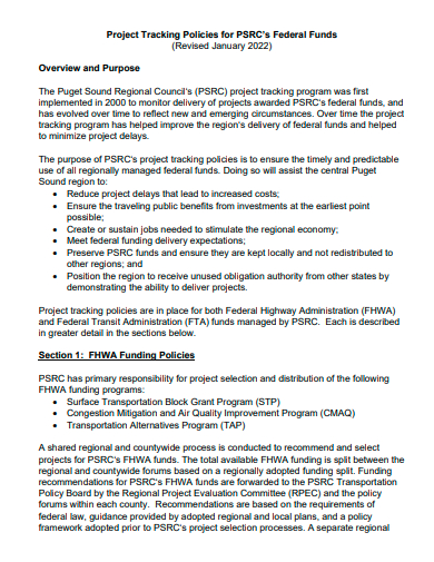 project tracking policies for federal funds template