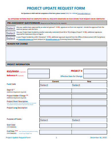project update request form template