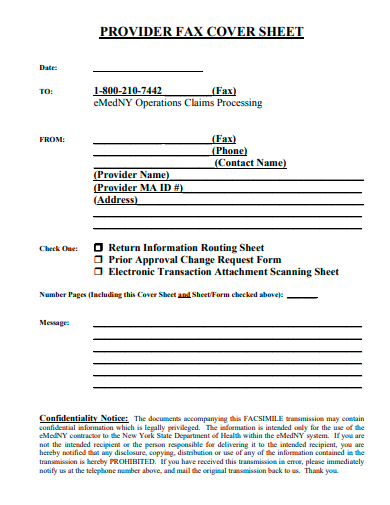 provider fax cover sheet template