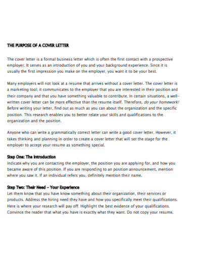 purpose of cover letter template