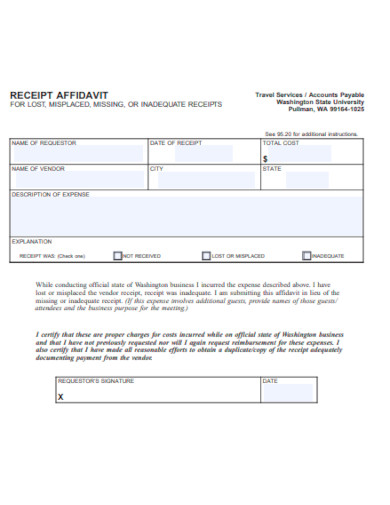 receipt affidavit template