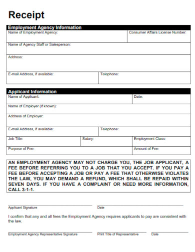 receipt for employment agency template
