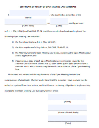 receipt for open meeting law material template