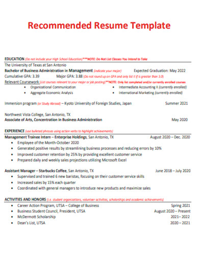recommended resume template