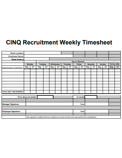 recruitment weekly timesheet template