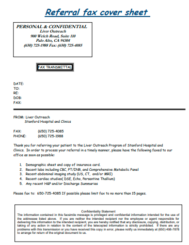 referral fax cover sheet template