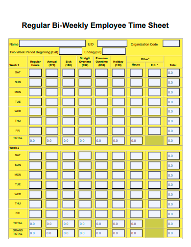 regular bi weekly employee time sheet template