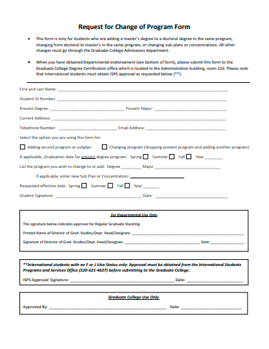 request for change of program form template