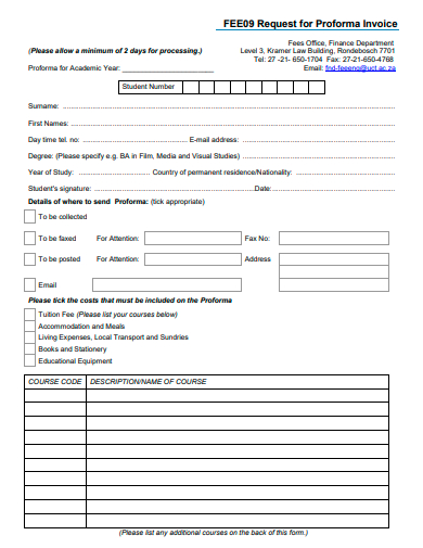 request for proforma invoice template