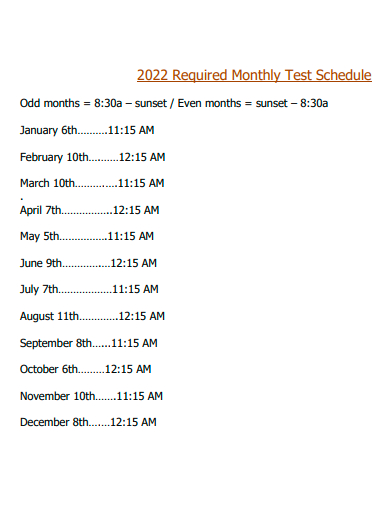 required monthly test schedule template
