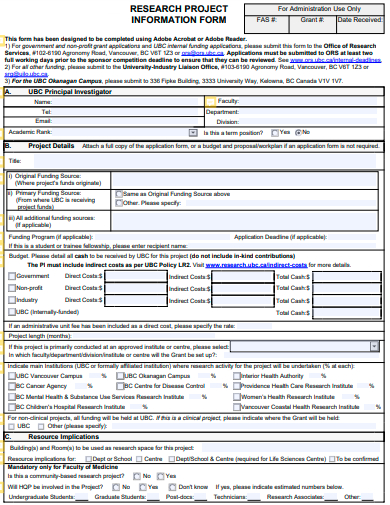 research project information form template
