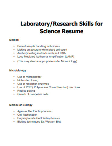 research skills for science resume template