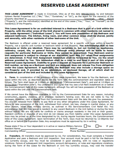 reserved lease agreement template