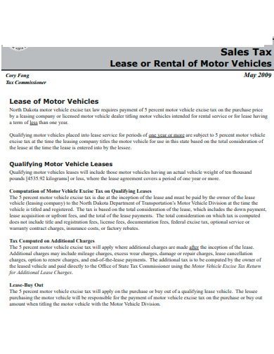 sales tax lease or rental of motor vehicles template