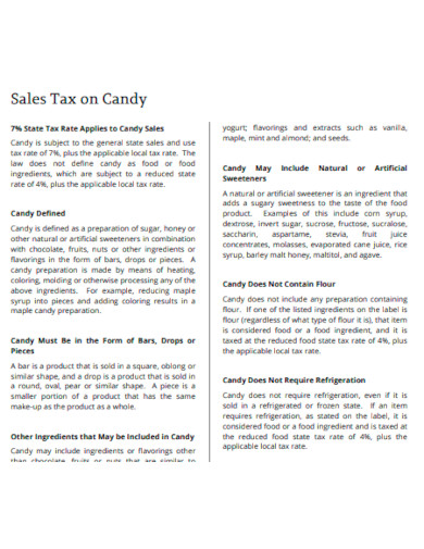 sales tax on candy template