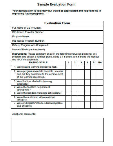 sample evaluation form template