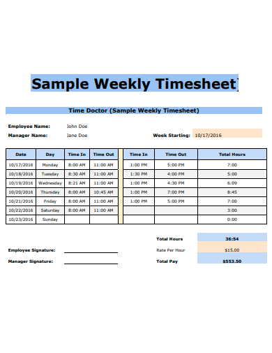 sample weekly timesheet template