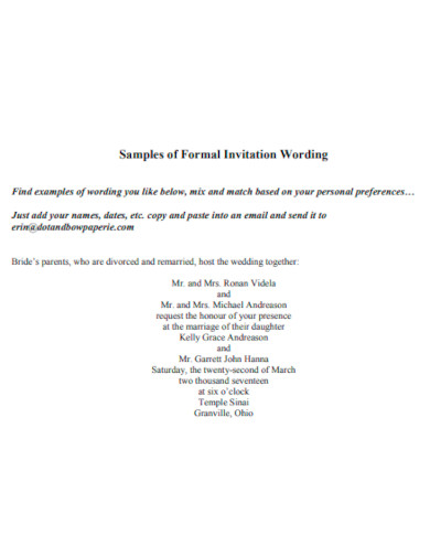 samples of formal invitation wording template